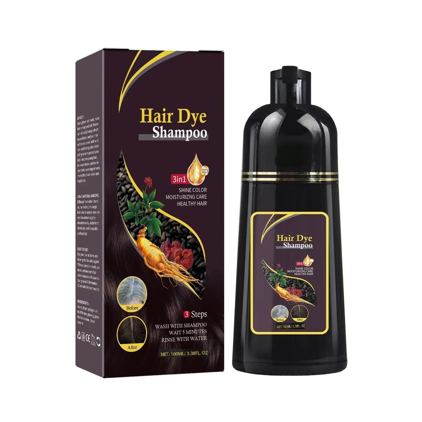 Nova 3-in-1 Hair Dye Shampoo | Natural Gray to Black Coverage, Nourishing & Lasting, Men & Women, 100ml/200ml Peaceful Pleasures Health and Wellness eelhoe brown (100ml)