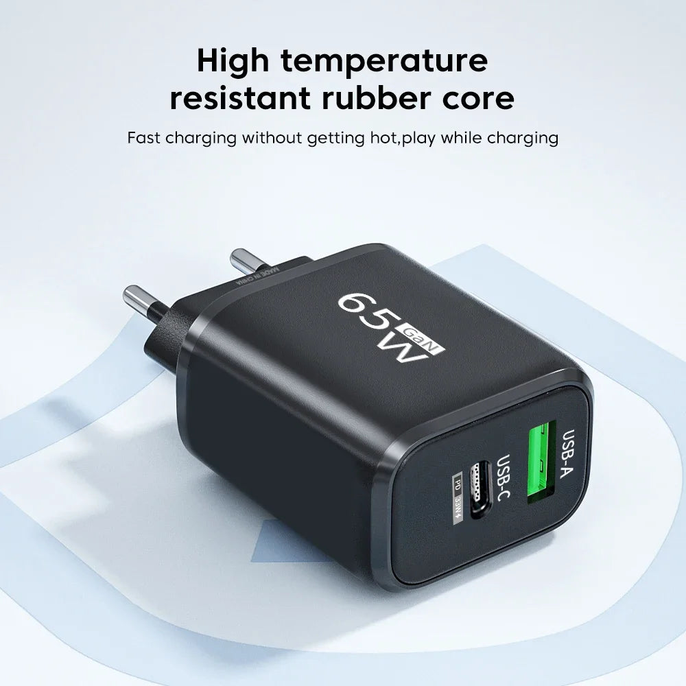 GaN 65W USB-C Fast Charger QC3.0 PD – iPhone, Samsung, Tablet