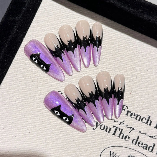 Purple Cat Eye Press-On Nails | Halloween Almond Tips – YADORNOS Press-On Nail Tips Peaceful Pleasures Health and Wellness XS