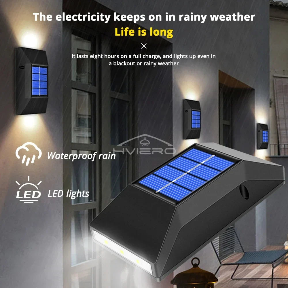 Solar LED Outdoor Wall Light IP65 Waterproof Garden Fence Lamp