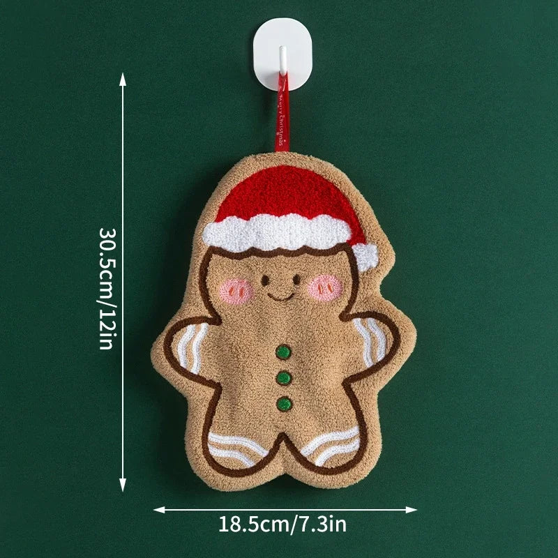 Christmas Series Coral Fleece Hand Towels Super Absorbent Kitchen and Bathroom Towels Santa Claus Hand Wash Cloth Christmas Gift Peaceful Pleasures Health and Wellness Gingerbread Man