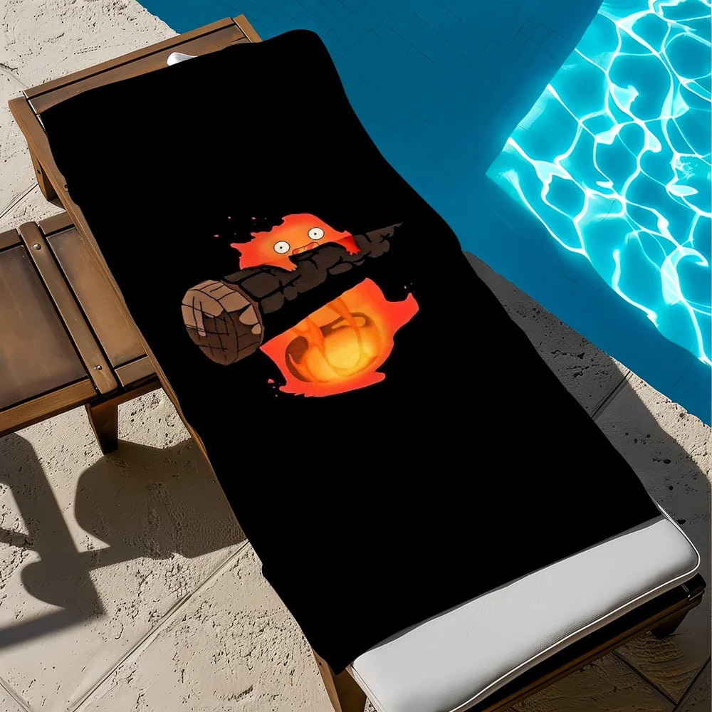 Calcifer Anime Flannel Beach Towel – Quick Dry & Soft | 11 Sizes