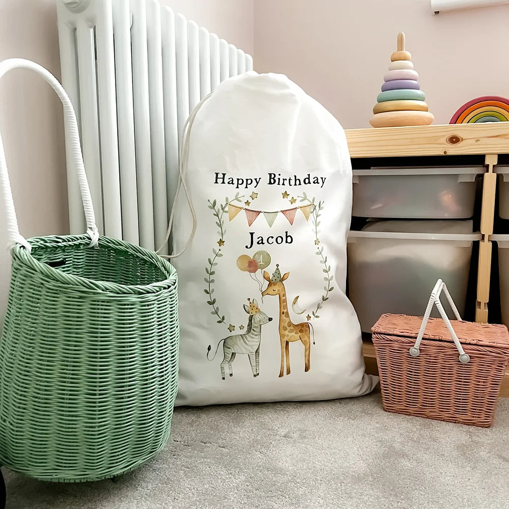 Personalised Safari Jungle Animals Large Drawstring Gift Bag