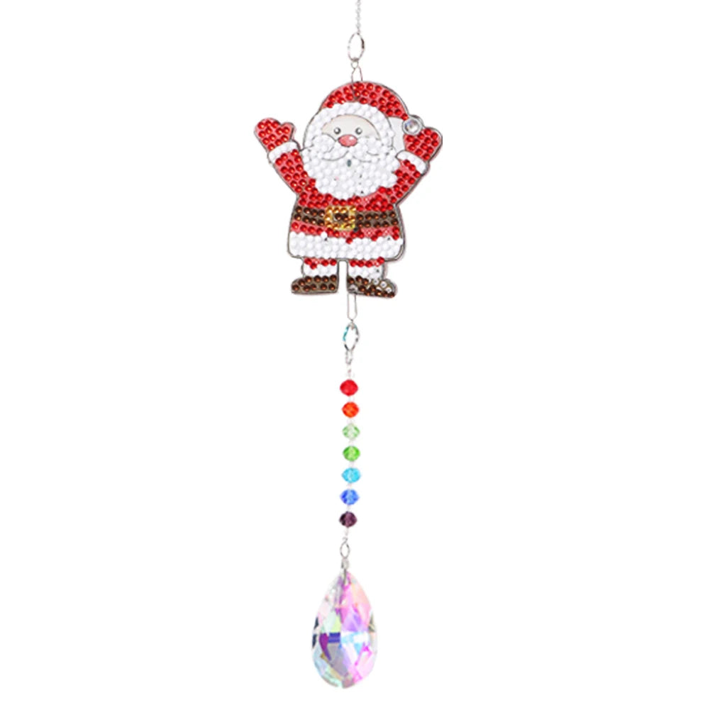 Diamond Mosaic DIY Light Catch Wind Chime Pendant Rhinestone Hanging Wall Ornament Rhinestone Picture Home Decoration Gifts Peaceful Pleasures Health and Wellness Santa Claus
