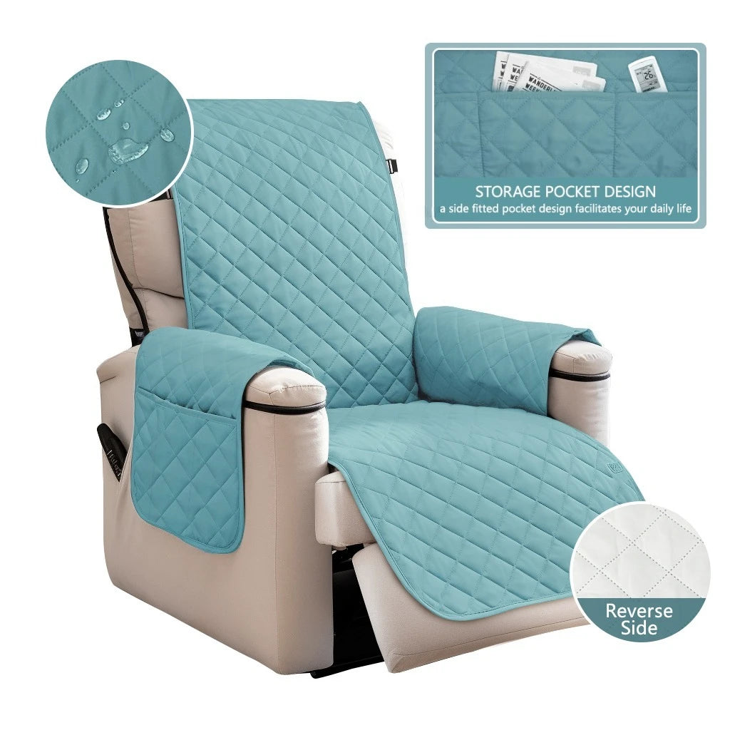 Waterproof Recliner Chair Cover 1 Seater Solid Color Quilted Armchair Slipcover for Living Room Pet Kids Furniture Protecter Peaceful Pleasures Health and Wellness Gray blue 18 inch