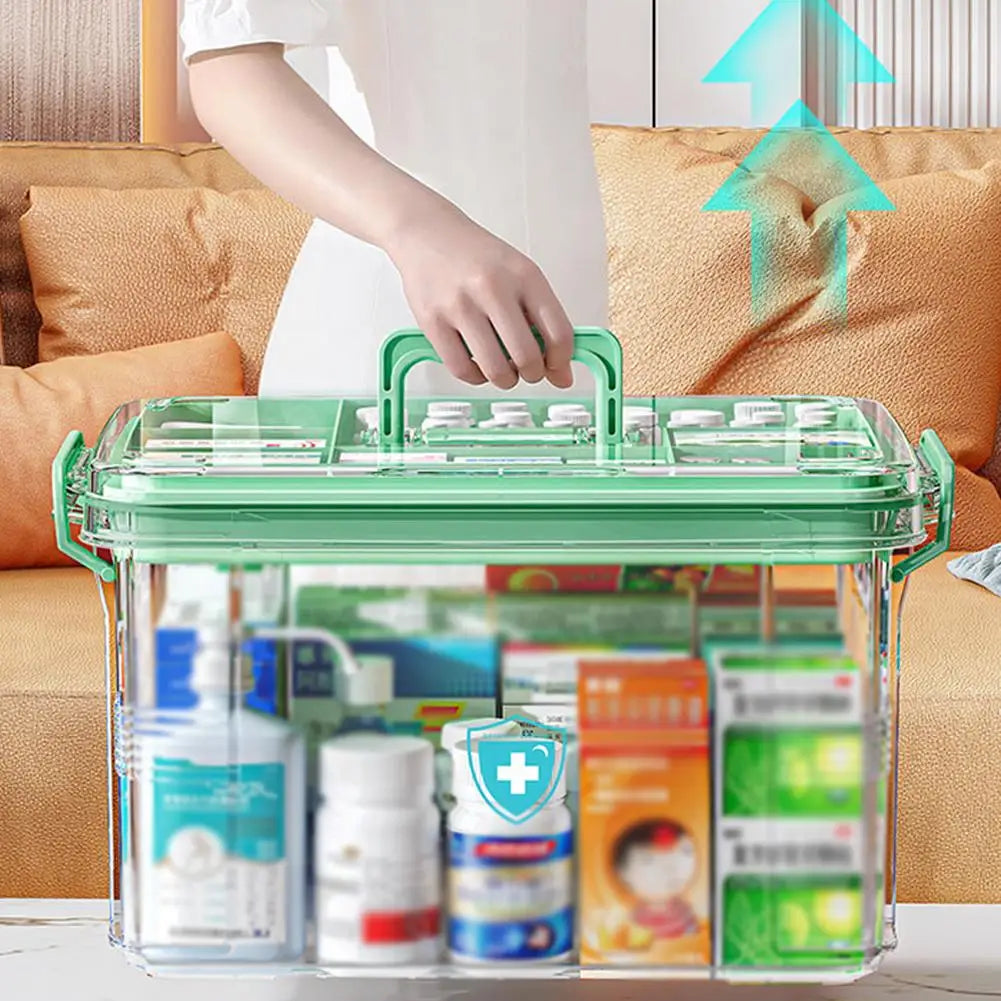 Transparent Plastic Medicine Storage Box with Tray Portable First Aid Organizer Multipurpose Family Emergency OrganizevBox Peaceful Pleasures Health and Wellness