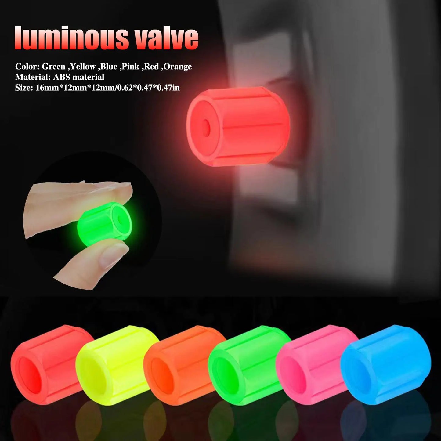 4Pcs 16*12mm Luminous Car Valve Caps Mini Non-slip Air Rim Cover Glow In Dark Accessories Universal Tyre Valve Stem Decor Peaceful Pleasures Health and Wellness