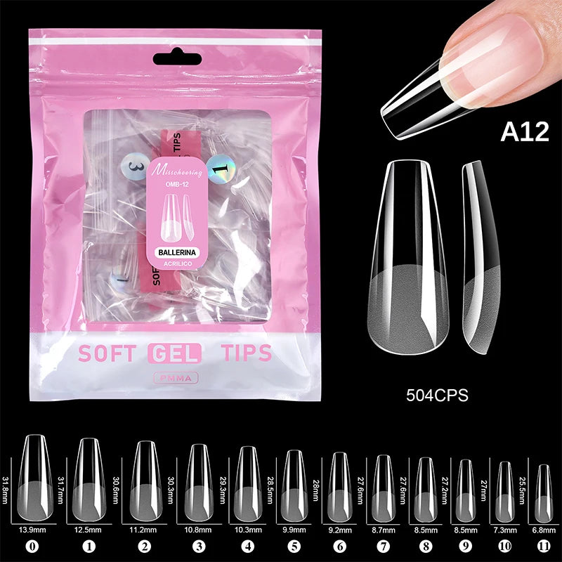 504 Pcs False Nail Tips Semi-Matte Finish Almond French Coffin Stiletto Oval Square Shapes With Front Edge Thickened Fingertips Peaceful Pleasures Health and Wellness A12