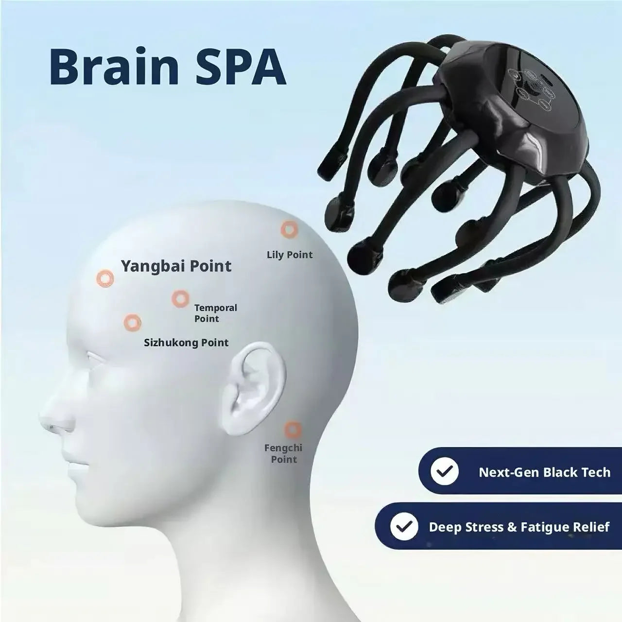 Portable Octopus Head Massager Electric Scalp Massager Multi-Mode Vibration Relax Device for Stress Relief Sleep Improvement Peaceful Pleasures Health and Wellness