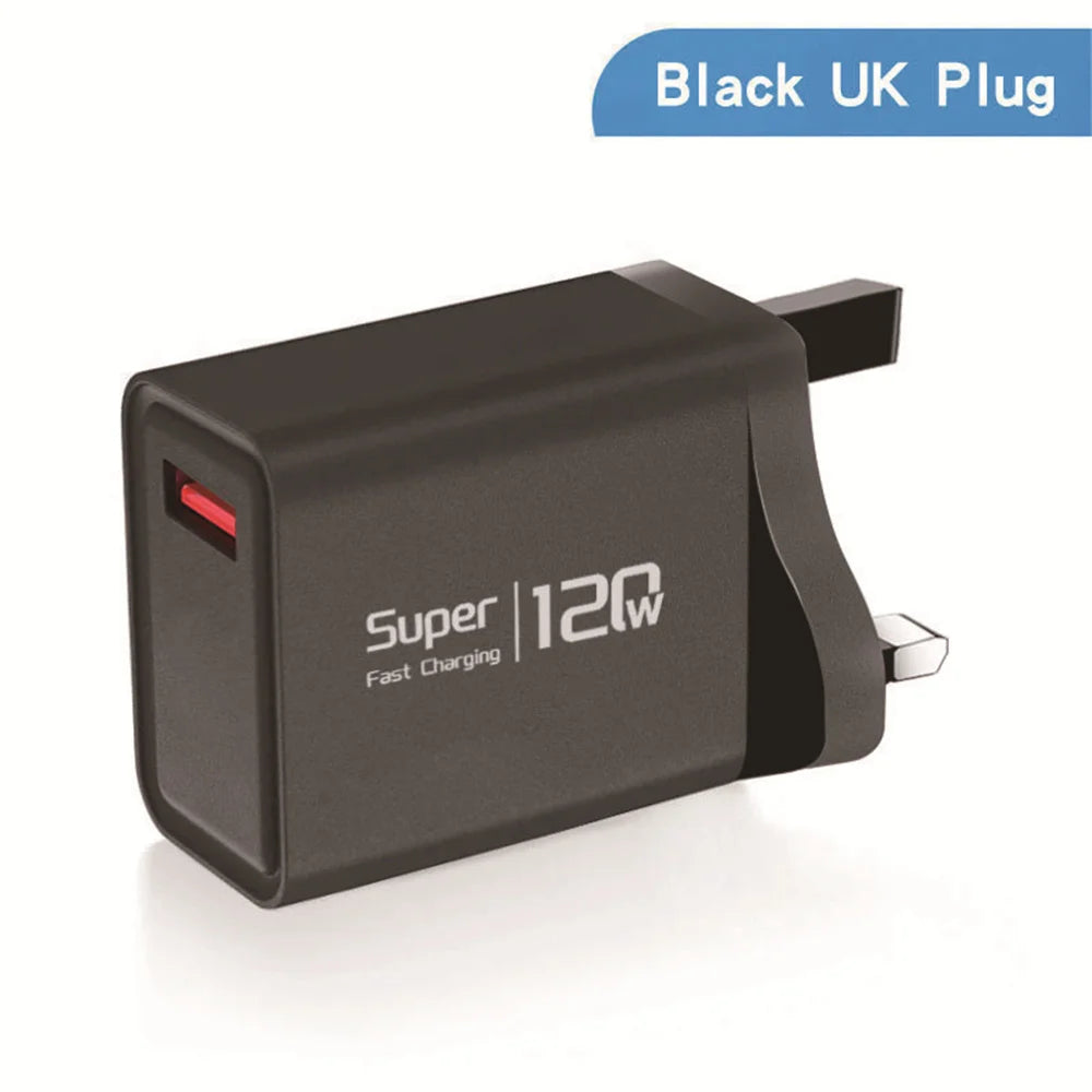 120W GaN USB Fast Wall Charger QC 3.0 – US EU UK Plug Peaceful Pleasures Health and Wellness UK Black