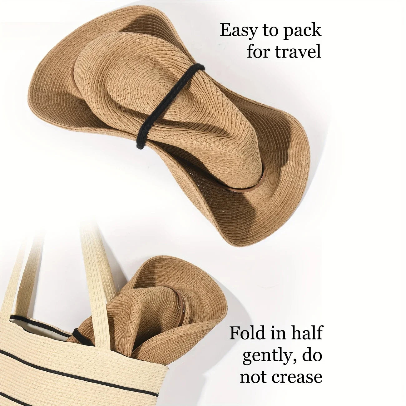 Wide Brim Straw Cowboy Hat – Unisex Sun Protection Summer Hat