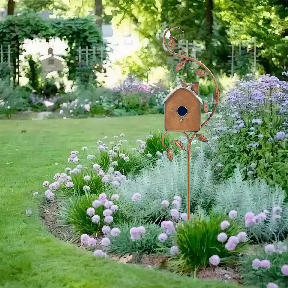 Metal Birdhouse Garden Stake | Outdoor Yard & Patio Decor