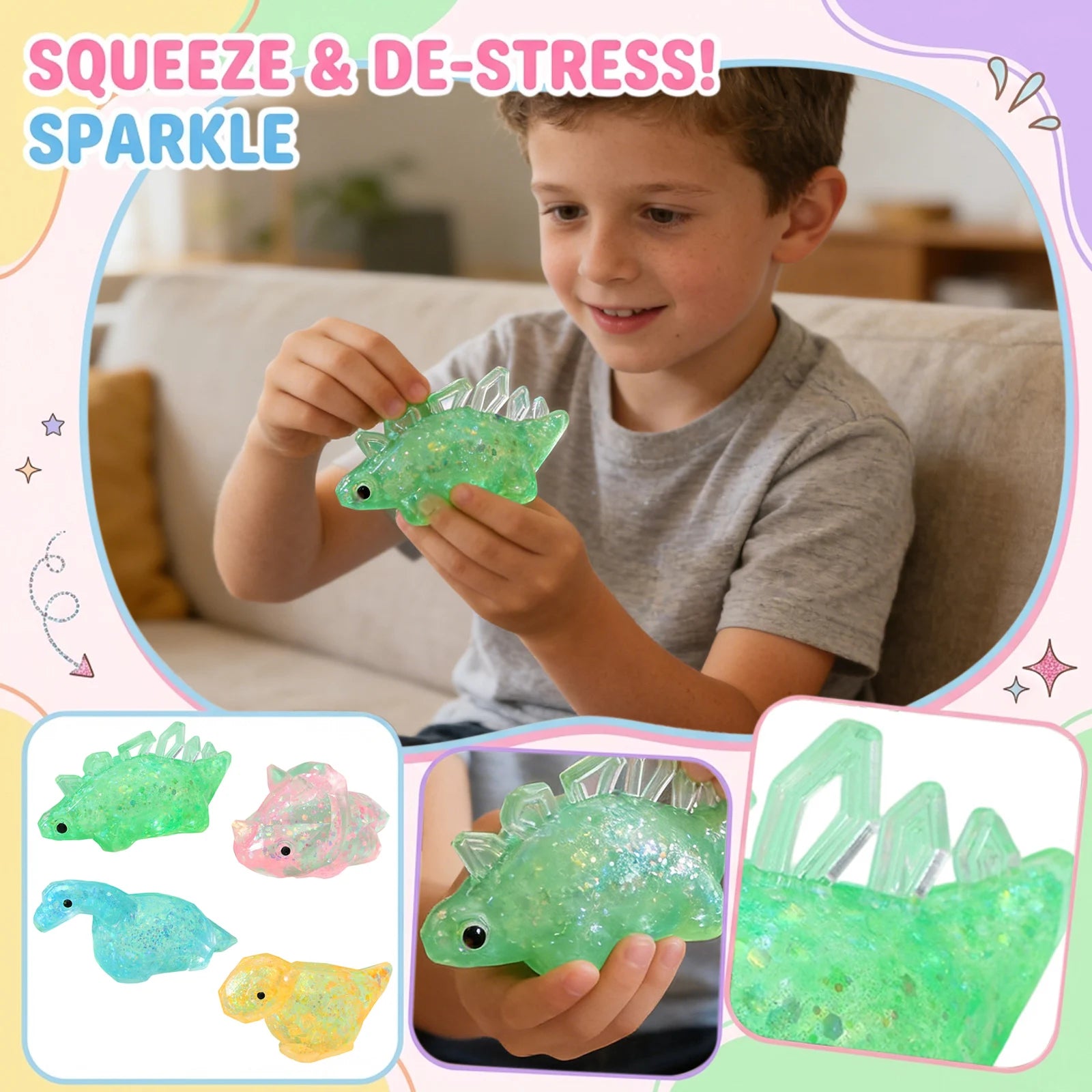 Dinosaur Squeeze Toy Dinosaur Stress Relief Fidget Pinching Relaxation Toy for Kids Adults Classroom Home Office Meeting Gifts Peaceful Pleasures Health and Wellness