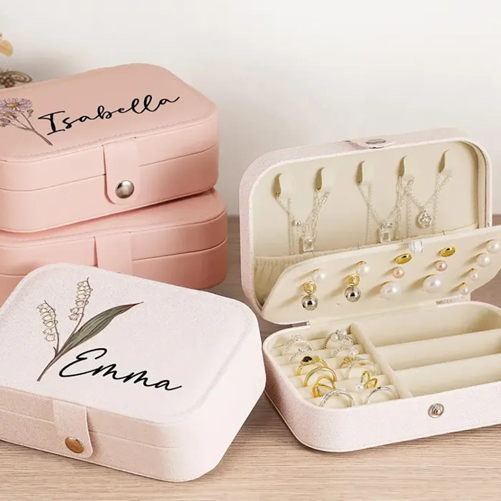 Personalized Birth Flower Travel Jewelry Box | Bridesmaid Gift