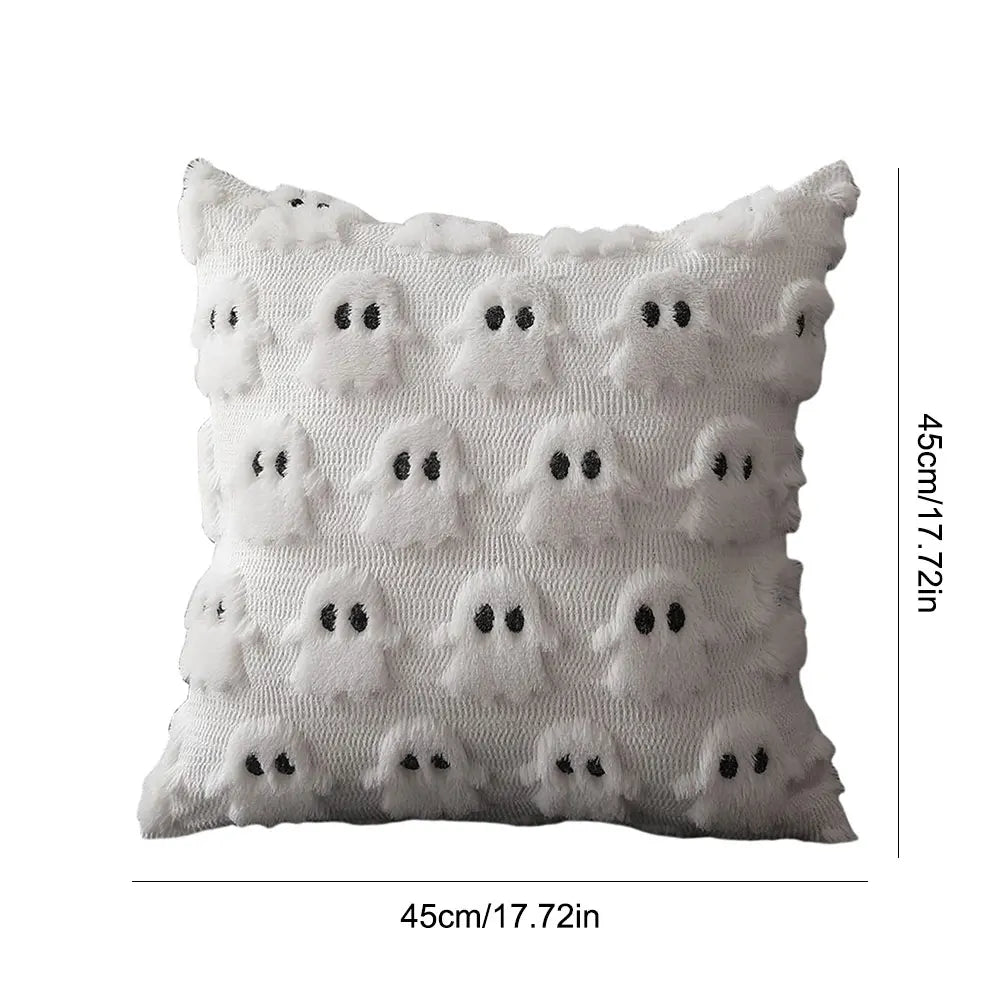 Halloween Plush Faux Fur Pillowcase Washable Soft Pillow Case Comfortable Ghost&Pumpkin Pillow Cover for Festive Home Accent Peaceful Pleasures Health and Wellness I