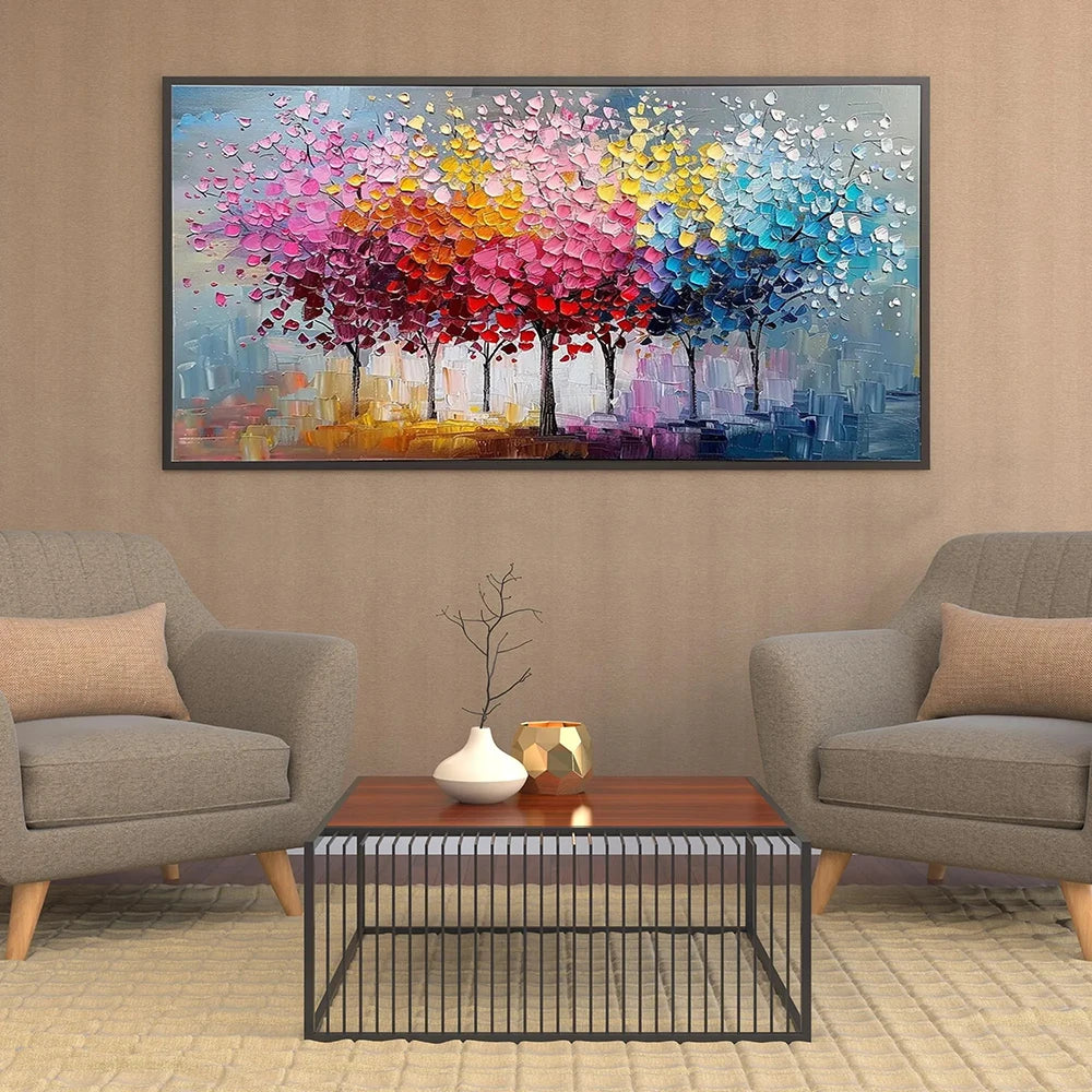 No Framed Colored Tree Wall Art Decor, Happiness Tree Canvas Painting, Abstract Tree Landscape Artwork Print Picture, Decorative Peaceful Pleasures Health and Wellness