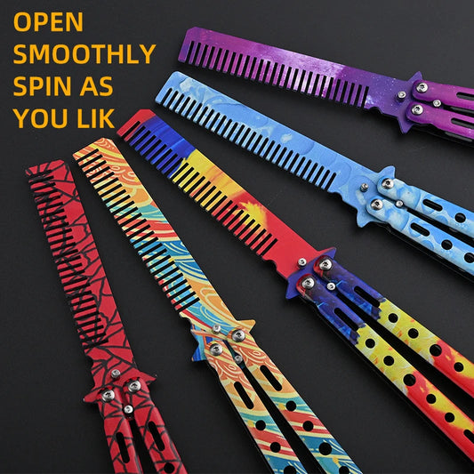 1PCS Foldable Comb Stainless Steel Butterfly Knife Comb Beard Moustache Brushe Salon Hairdressing Styling Tool Peaceful Pleasures Health and Wellness