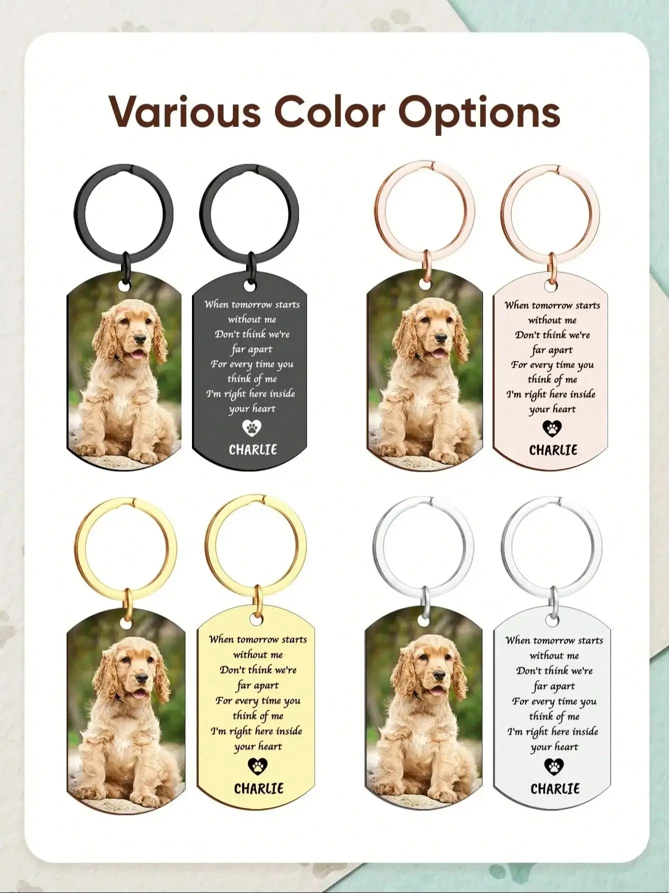 Personalized Pet Photo Keychain Custom Dog Memorial Gift Pet Loss Keepsake for Dog Lovers Anniversary Christmas Gift Peaceful Pleasures Health and Wellness Multicolor Gold