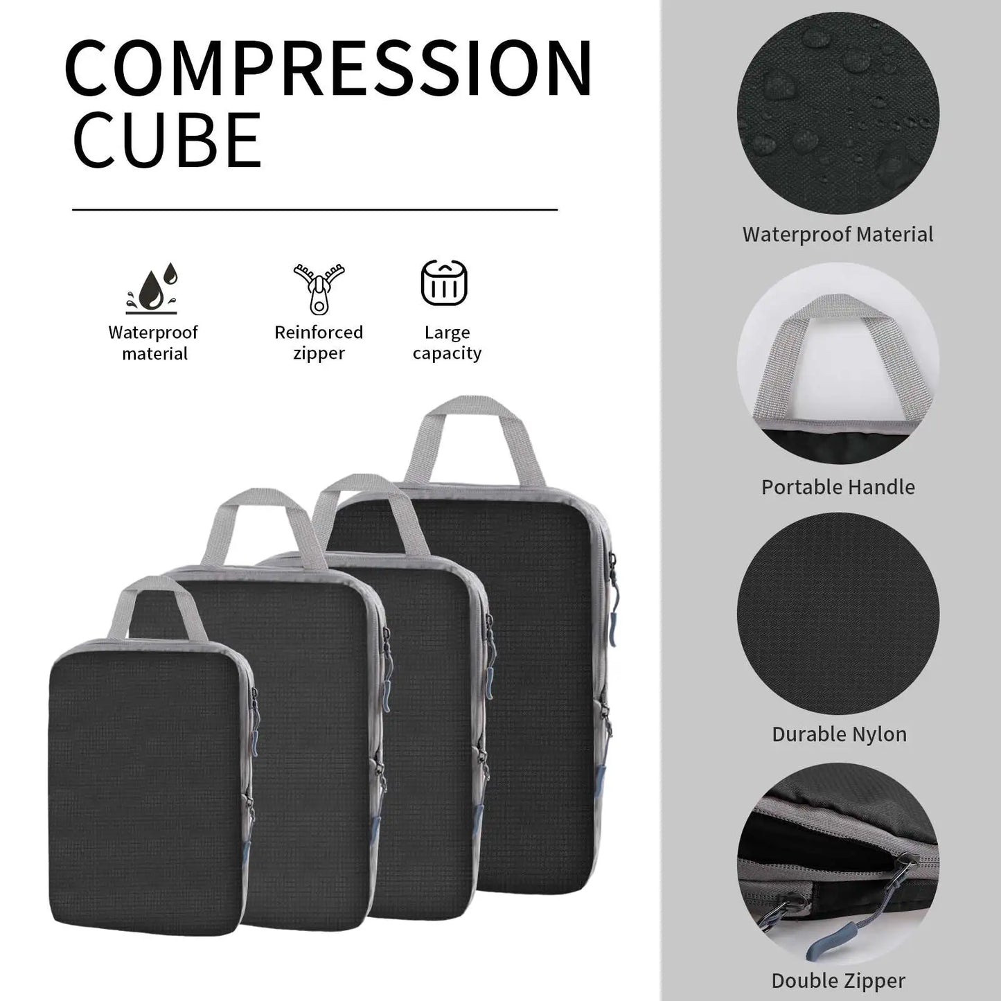 5/8pc Set Compression Packing Cube Extensible Waterproof Organizer Bags for Travel Suitcase Clothing Luggage Sorting W/ Shoe Bag Peaceful Pleasures Health and Wellness