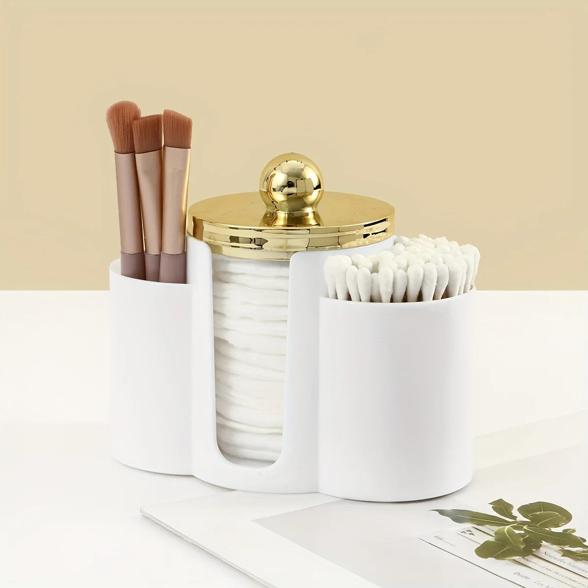 Cotton Pad and Swab Holder Plastic Cotton Swabs Dispenser with Lid, Bathroom Accessories Storage Organizer for Cotton Swabs Peaceful Pleasures Health and Wellness