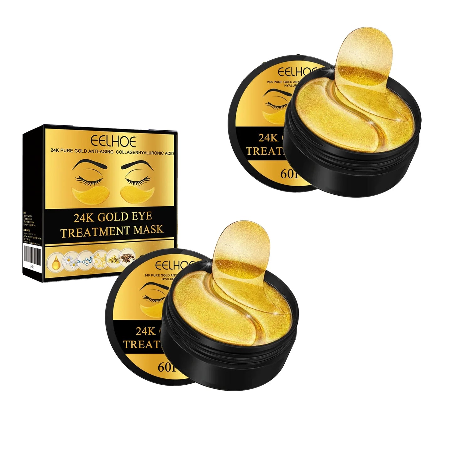 24K Gold Under Eye Patches – Firming, Hydrating 60-Pack