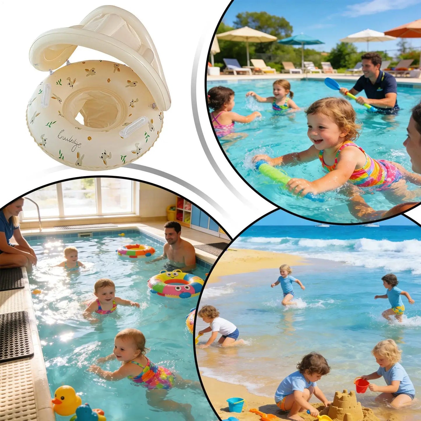 Kids Inflatable Pool Float Swim Ring with Sun Canopy