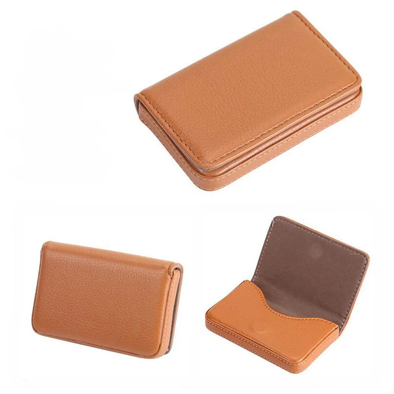 PU Leather Magnetic Card Case 1pc Business Card Holder for Men Women Fashion Credit Bank ID Box Solid Color Multipurpose Peaceful Pleasures Health and Wellness Light coffee