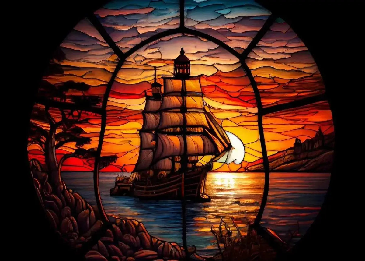 Modern Stained Glass Scenery Canvas Wall Art | Nordic Poster