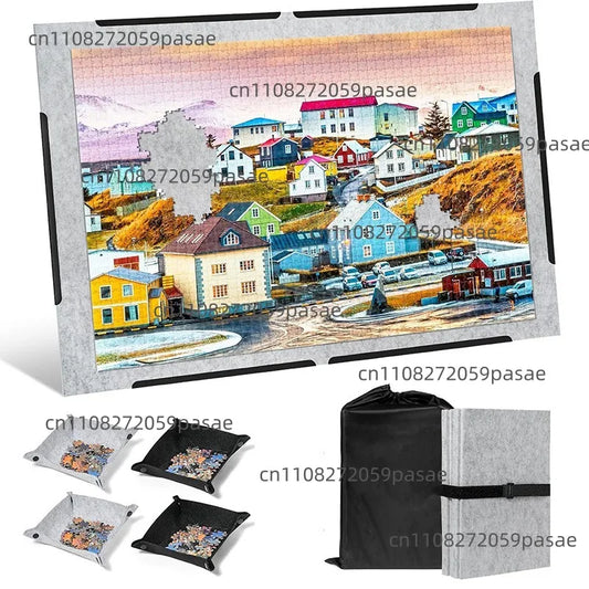 Foldable Puzzle Board with Sorting Trays & Anti-Slip Mat | 1500pc Puzzle Storage Board Oasis Select Silver gray