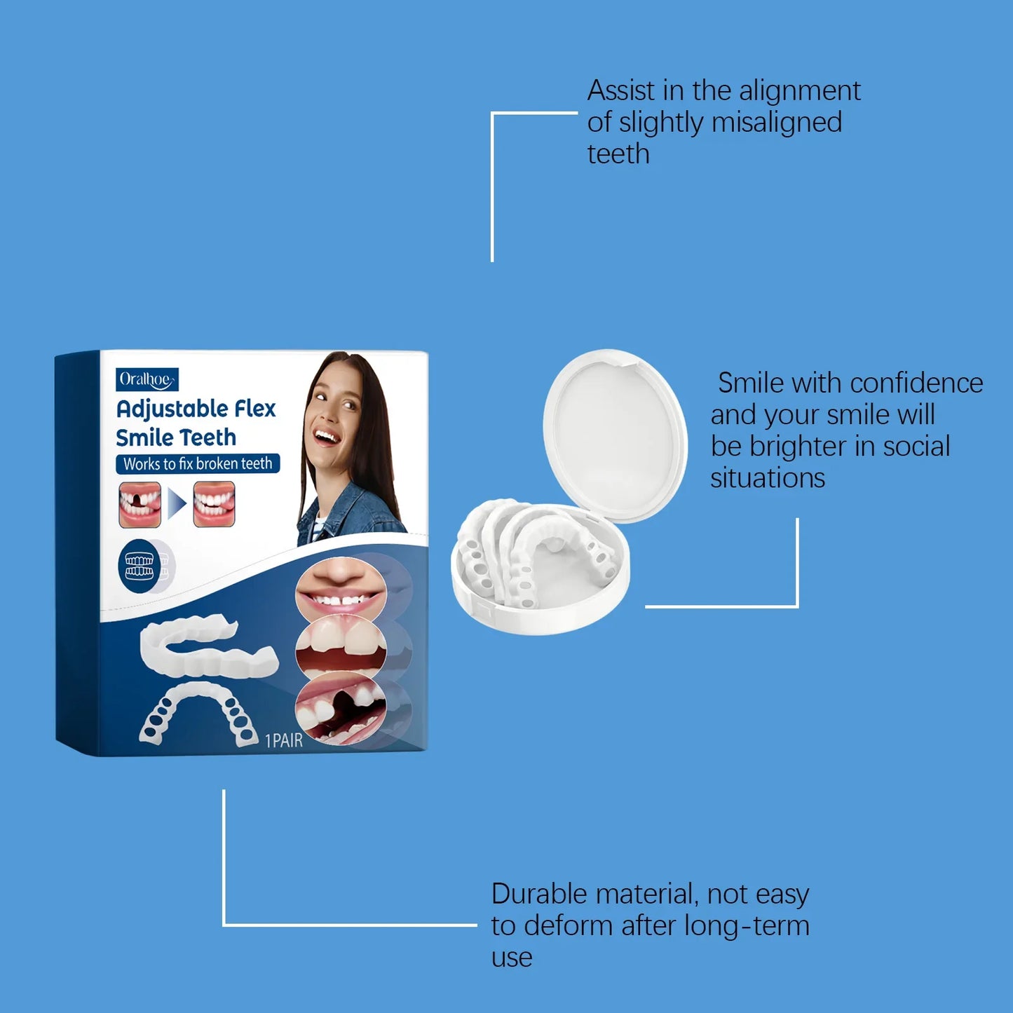 Adjustable Snap-On Dental Veneers – Temporary Teeth Cover