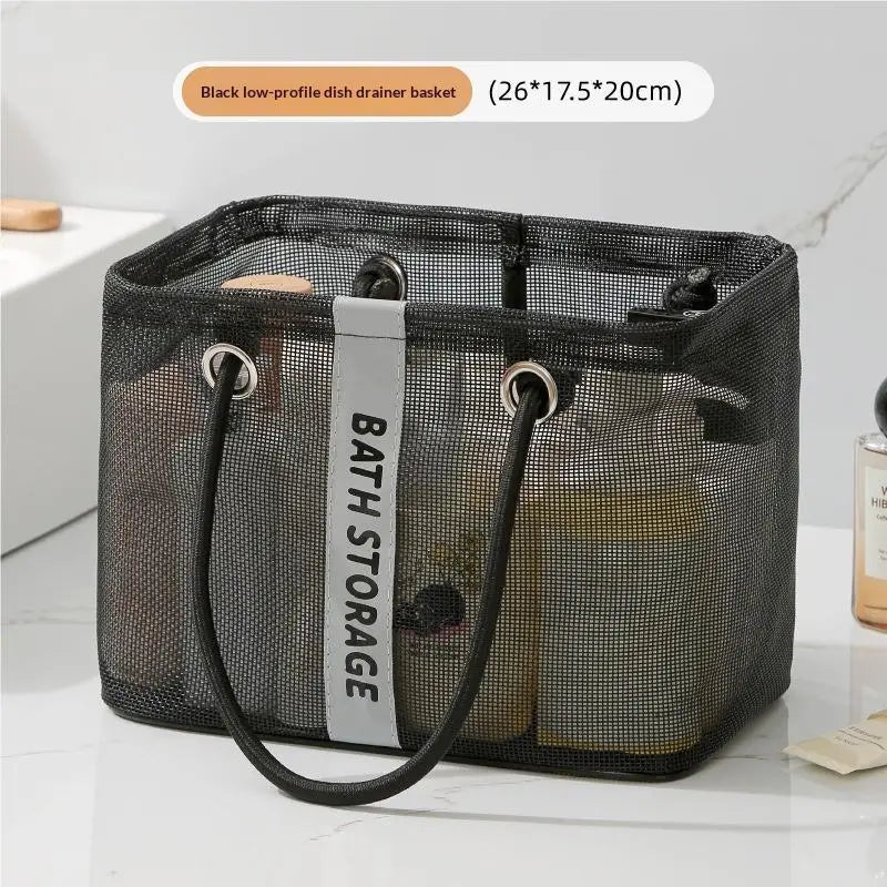 Portable Tote Shower Basket WaterproofBag With Handle Large Capacity Toiletry Bag Organizer Unisex Peaceful Pleasures Health and Wellness Black 26x17x20cm