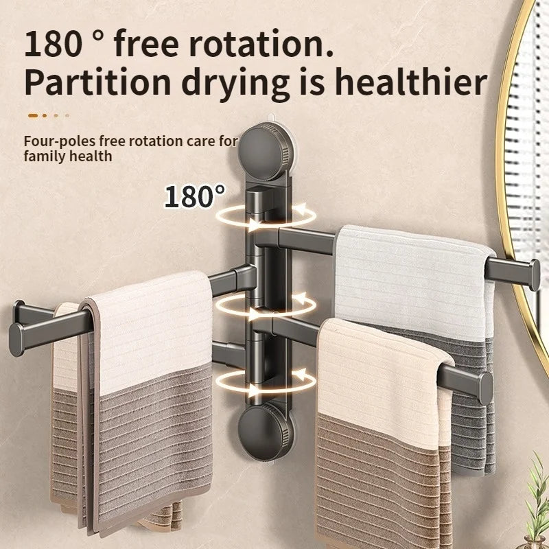 Drill-Free Rotating Double Towel Bar Rack with Suction Cup & Hook