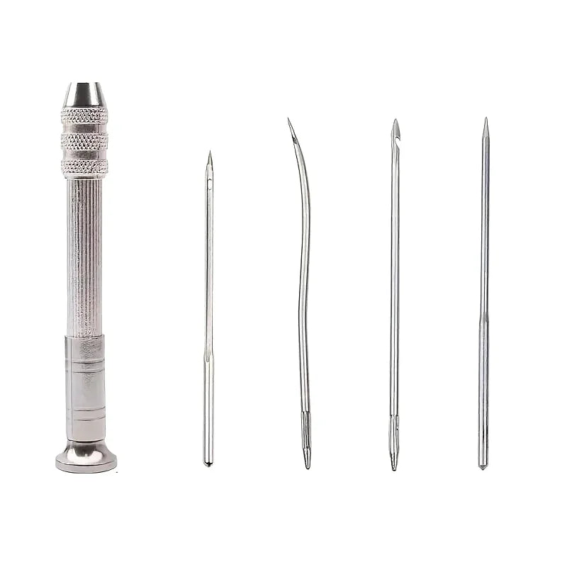Leather Sewing Needles Kit, Set Contains Silver Leather Sewing Awl, 4 Piece Needle Suitable for Leather Canvas Tent Peaceful Pleasures Health and Wellness Awl with 4 Needles