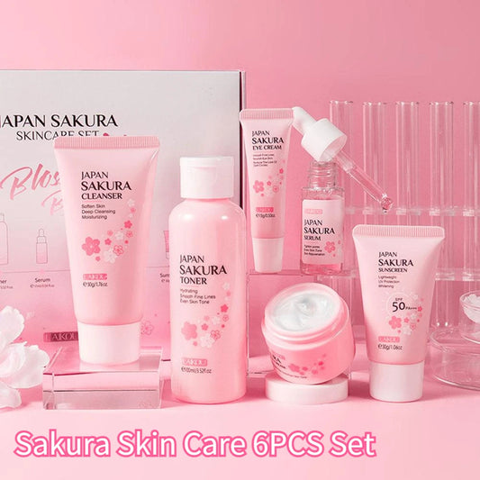 6pcs/Set Sakura Skin Care Sets Face Cream Serum Toner Facial Cleanser Sunscreen Eye Cream Face Skin Care Set Product Gift box Peaceful Pleasures Health and Wellness Default Title