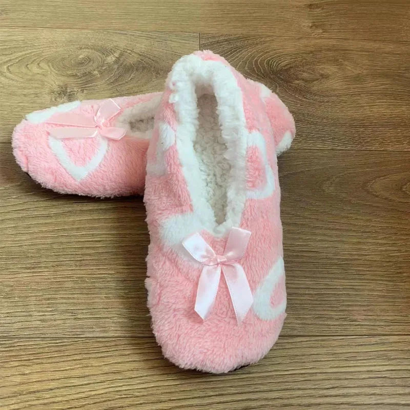 Women's Heart-Shaped Fur Indoor Slippers | Soft EVA Winter House Shoes