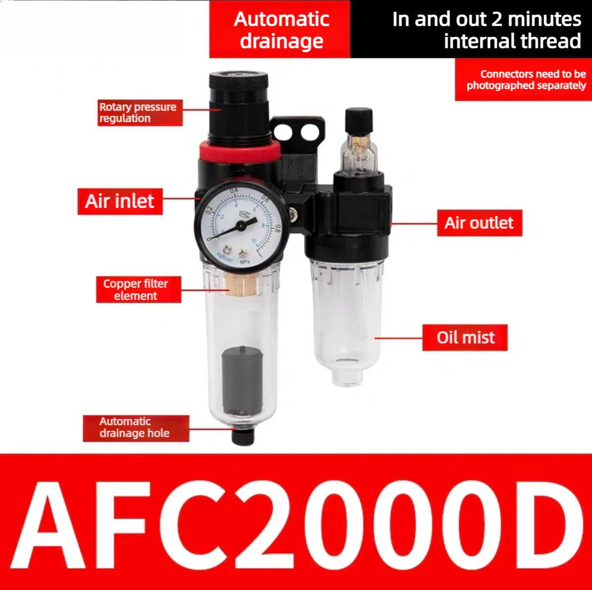 AFC2000 G1/4" Air Filter Regulator & Oil-Water Separator