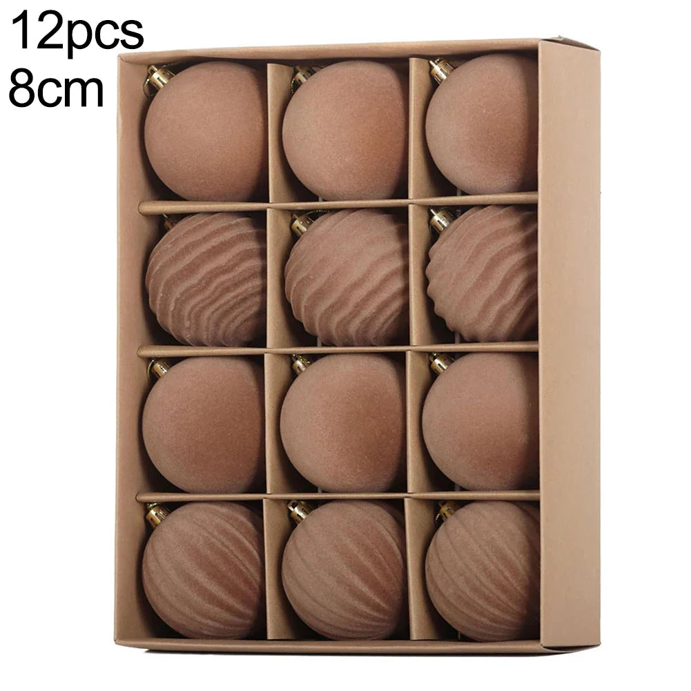 Flocked Christmas Ball Ornaments Set – 6cm & 8cm | Holiday Décor