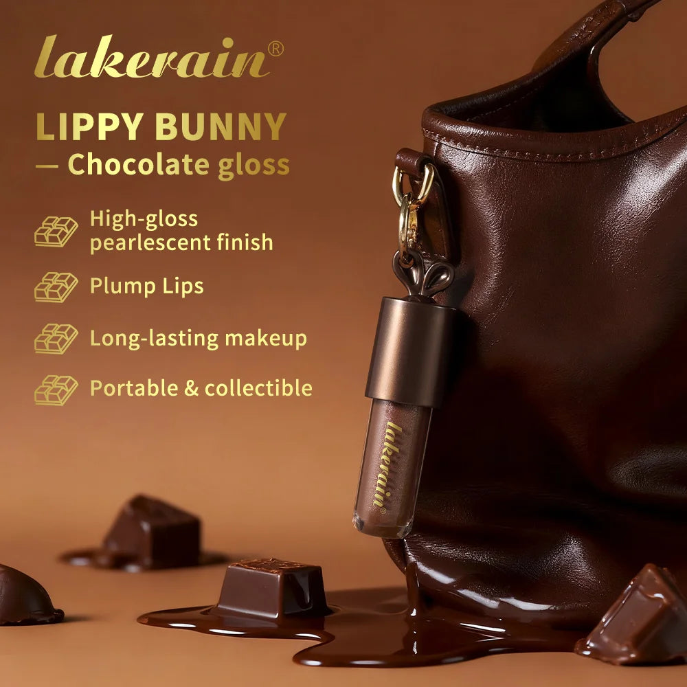 Lakerain Chocolate Rabbit Lip Gloss Mirror Effect Moisturizing Smooth Non-Sticky Long Lasting Hydration Lippy Bunny Lipstick Peaceful Pleasures Health and Wellness