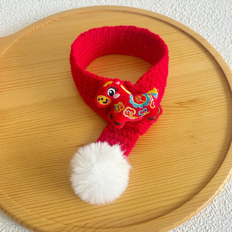 1pc Horse Year Pet Scarf New Year Cat Scarf Red Lucky Dog Scarf Dress Up Accessories Pet Supplies Peaceful Pleasures Health and Wellness Red hair pony M