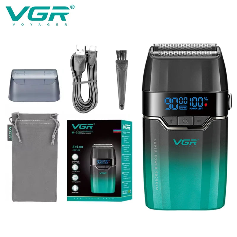 VGR New Shaver Gradient Color Body High end Hair Trimmer Intelligent Digital Display Shaver High speed Dual blade Shaver V-308 Peaceful Pleasures Health and Wellness USB 1