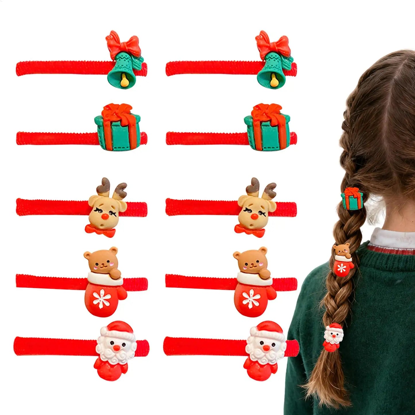 10-Pack Christmas Hair Ties – Santa & Snowman Elastic Bands