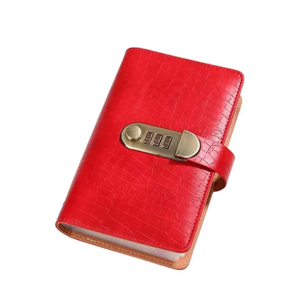 PU Leather Money Savings Challenge Binder with Password Lock Solid Color Budget Bill Organizer Double-sided Card Slot Clear View Peaceful Pleasures Health and Wellness Red