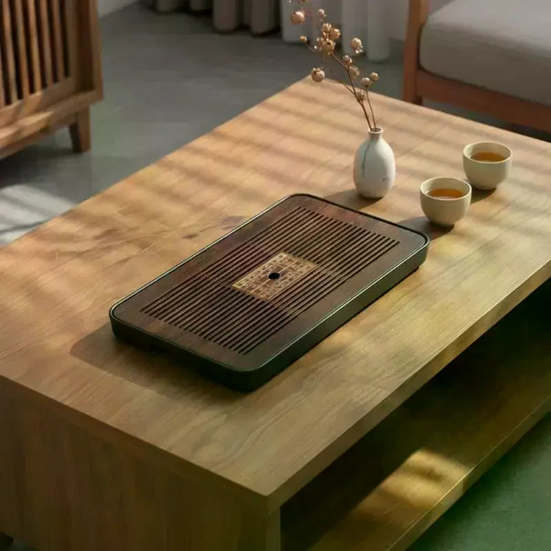Gongfu Tea Tray Vintage Wood Drawer Storage & Drain Tea Ceremony Tray Peaceful Pleasures Health and Wellness