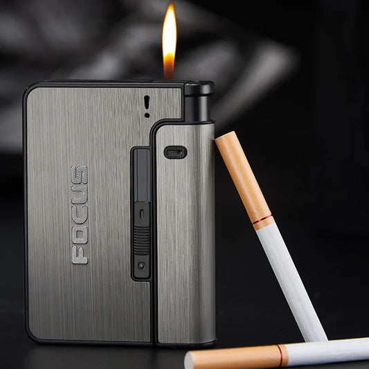 Portable Automatic Cigarette Case Metal Cigarette Holder Box for 10pcs King Size Cigarette Lighter Not Included Gift for Men Dad Peaceful Pleasures Health and Wellness