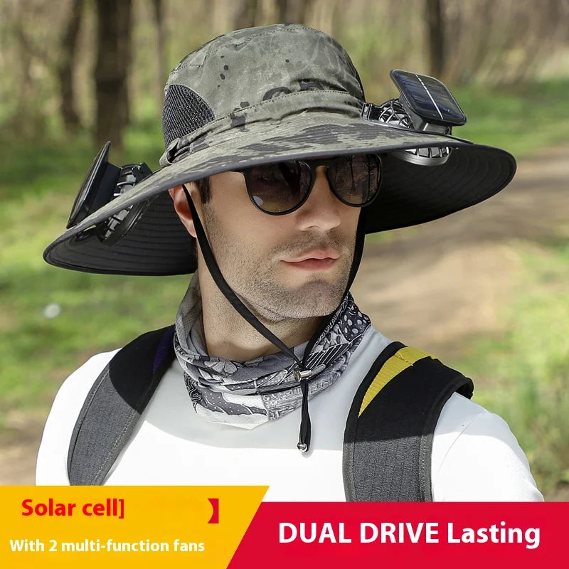[Solar Fan Hat] Detachable Dual Fans Outdoor Solar-Powered Multifunctional Fan Hat - Adjustable Three-Speed Wind with USB Chargi Peaceful Pleasures Health and Wellness Style E Adjustable