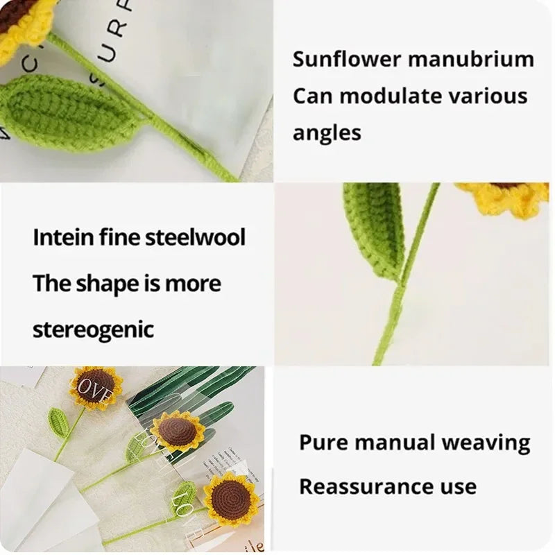 3Pcs Sunflower Hand Woven Bouquet Creative Wool Knitting Flower Sunflower Decorations Teachers Day Mother S Day Birthday Gift Peaceful Pleasures Health and Wellness