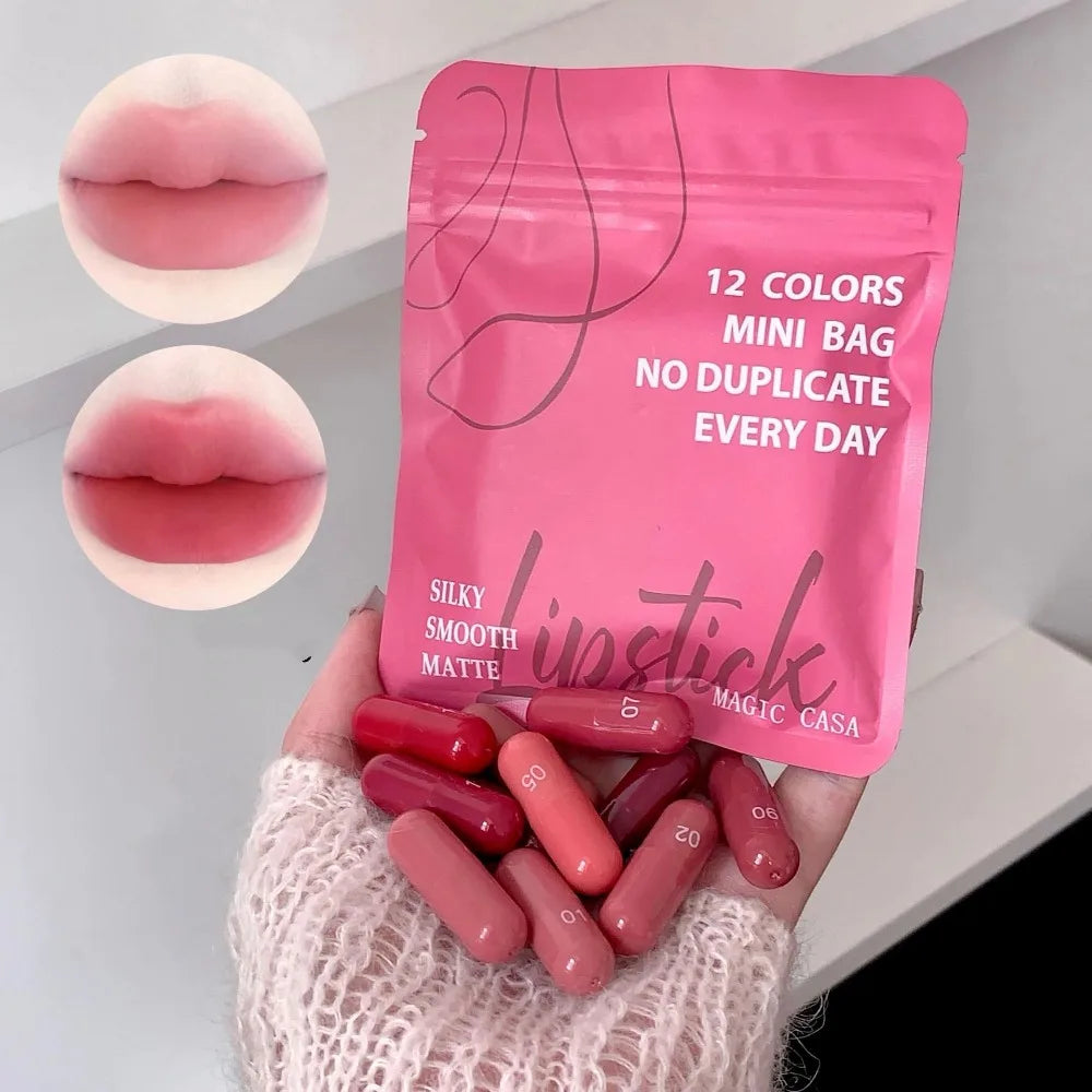 12-Color Velvet Matte Mini Lipstick Set | Waterproof & Long-Lasting