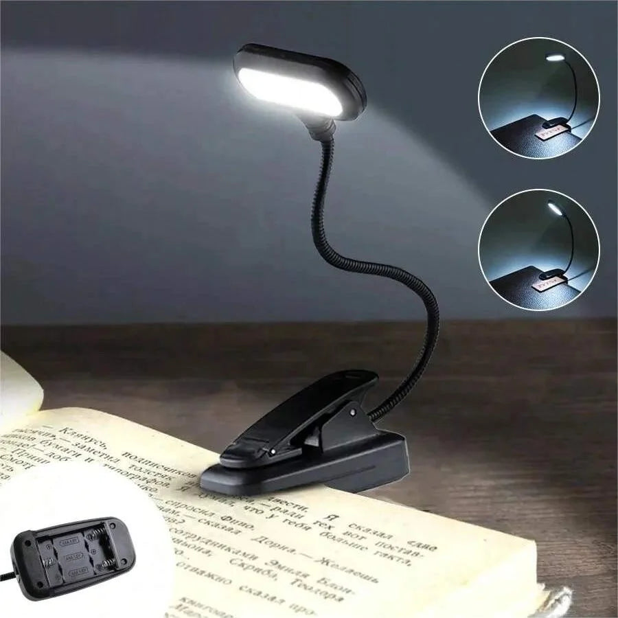 Battery Powered Mini LED Book Light with Clip Eye Protection Flexible Reading Lamp Desk Bedside Portable Night Light Study Light Peaceful Pleasures Health and Wellness