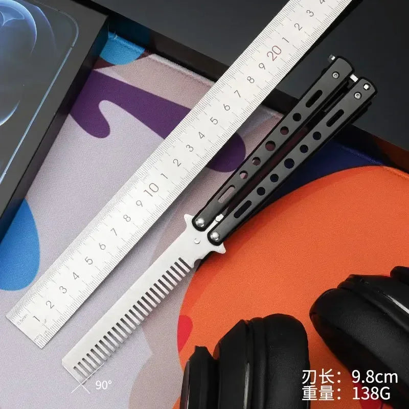 Foldable Comb Stainless Steel Practice Training Butterfly Knife Comb Beard Moustache Brushe Salon Hairdressing Styling Tool Peaceful Pleasures Health and Wellness 5