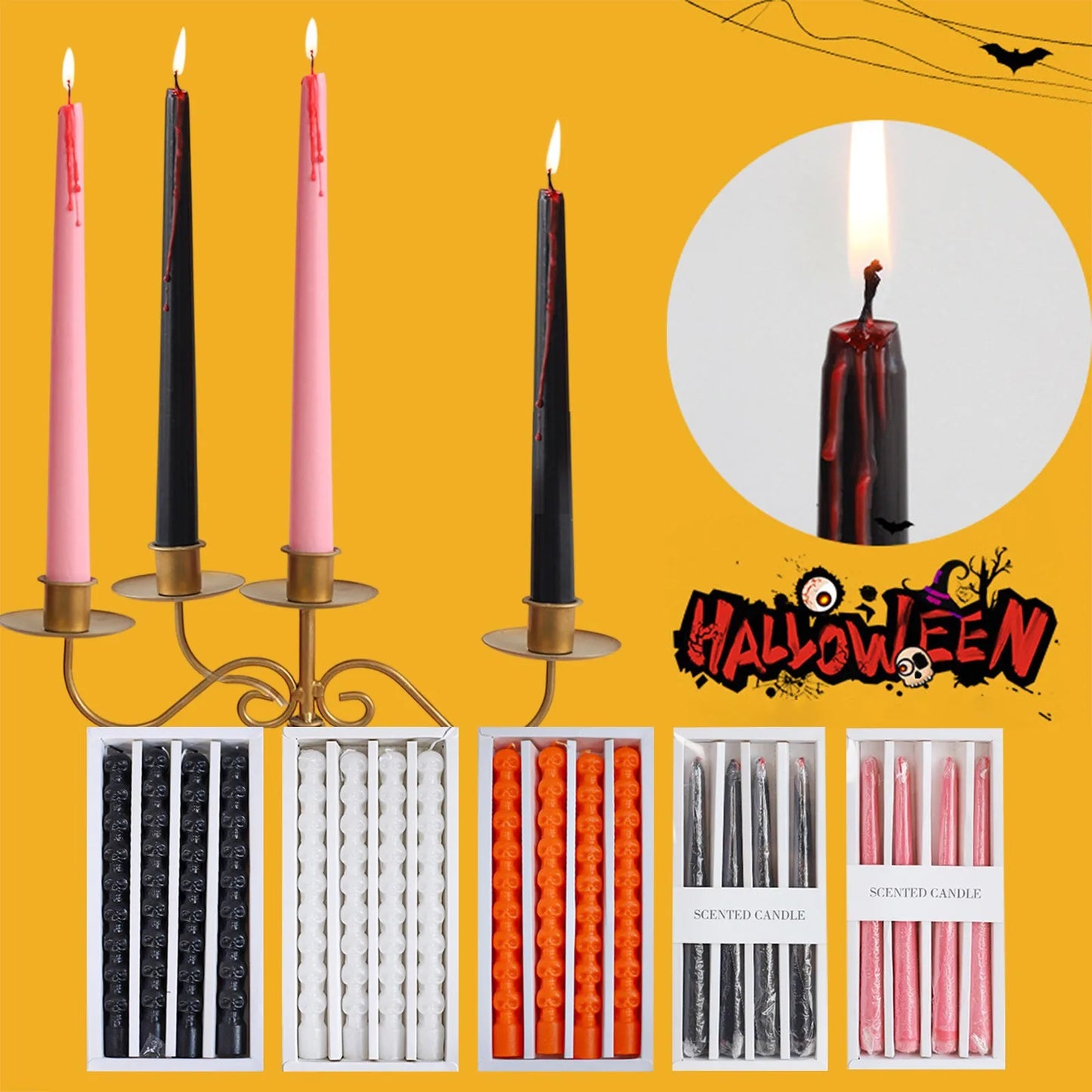 4-Pack Vampire Tears Gothic Taper Candles – Halloween Blood Drip